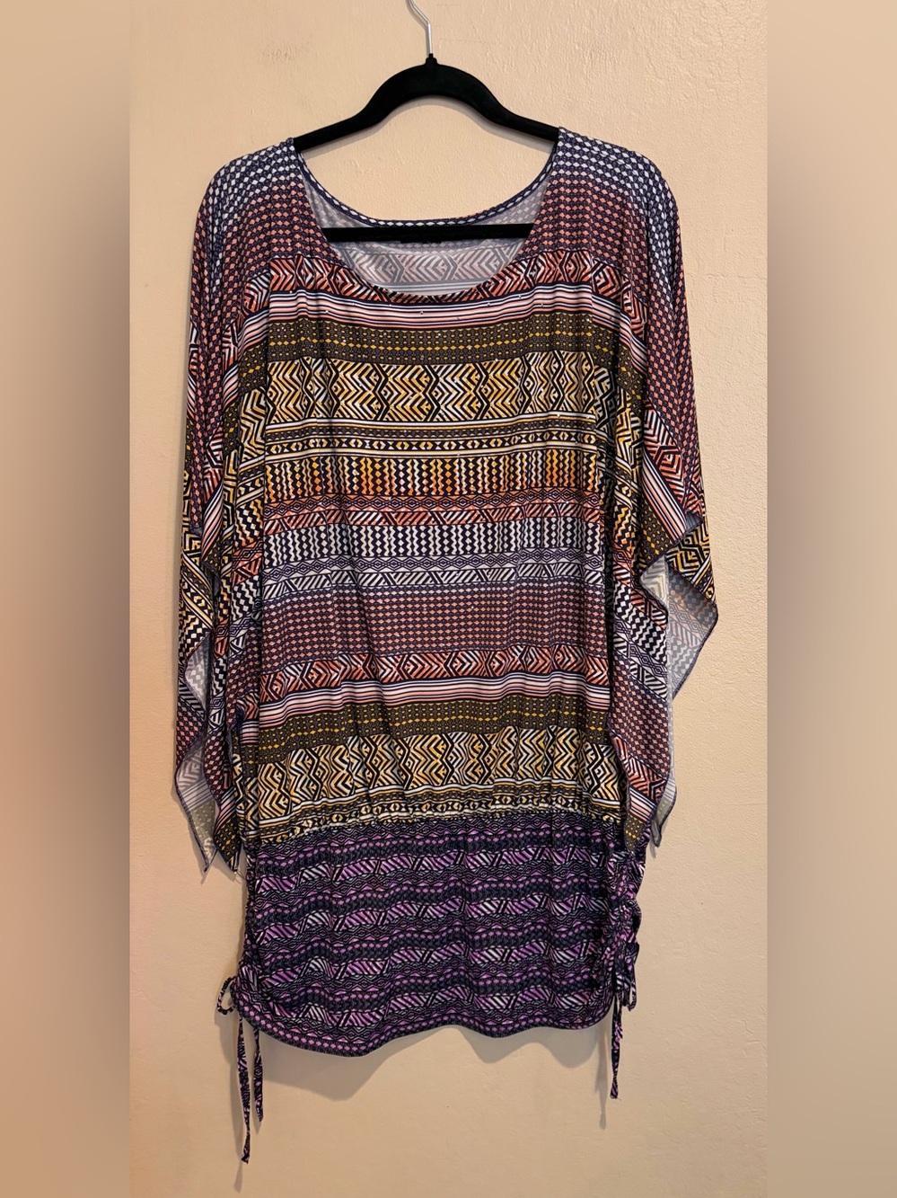 Style & Co. Geometric Boho Tunic, Bat Wing Sleeves, Subtle Sparkles, size 2X
